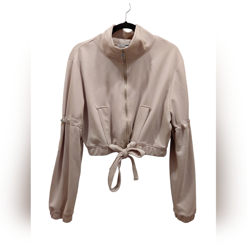 "Fashion Nova" Sz.XL, Taupe,Full-Zip, Extended Raised Collar, Tied, Sweatshirt..